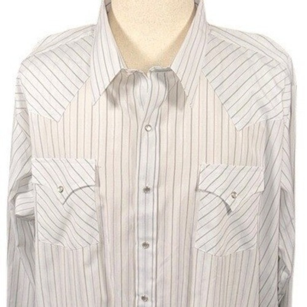 Ely Cattleman Mens 3X Big Western Pearl Snap Shirt White Grey Herringbone Stripe